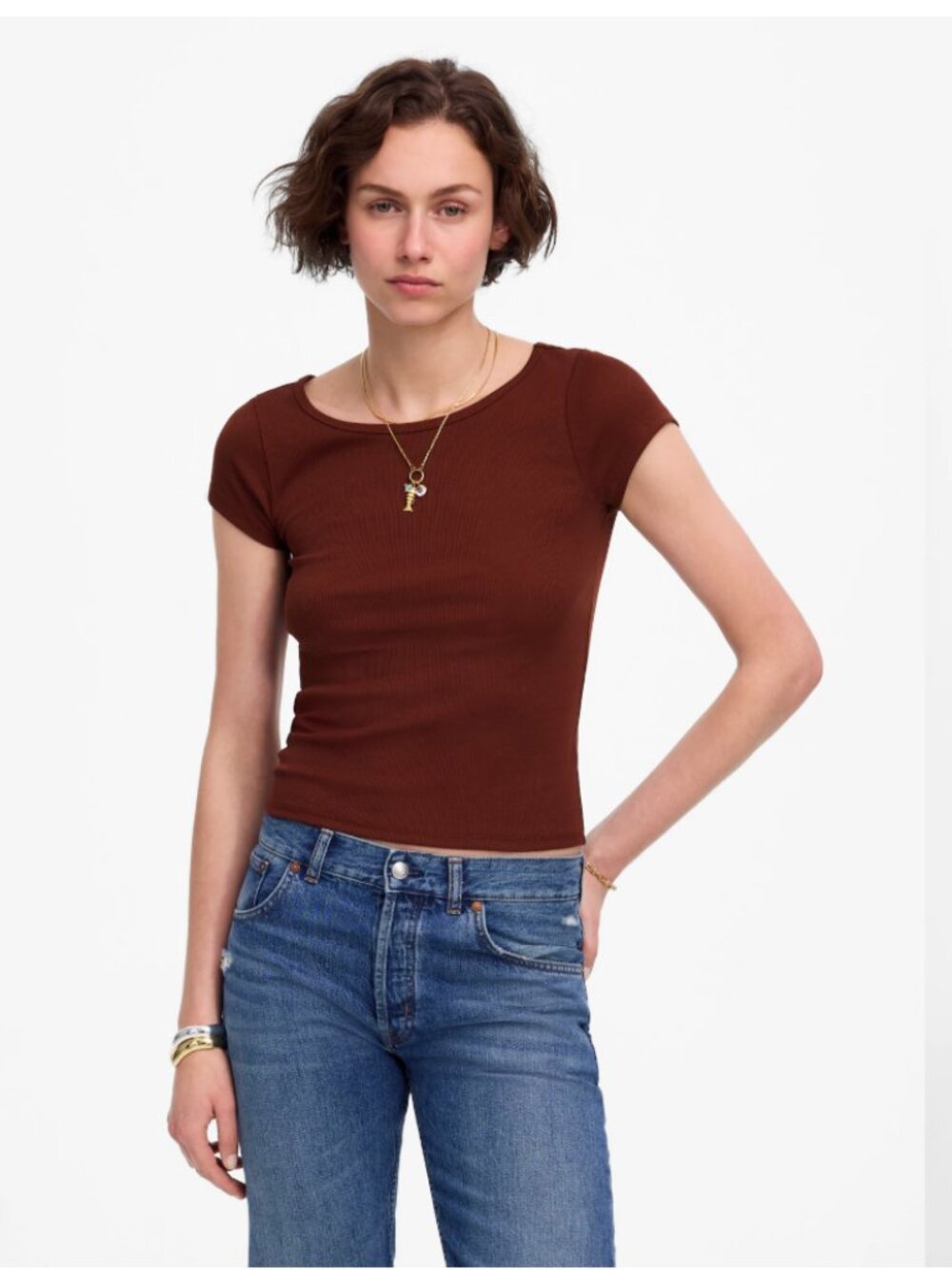 Madewell (Re)generative Cotton Ribbed Cap-Sleeve Tee Medium NU867 NEW NWT